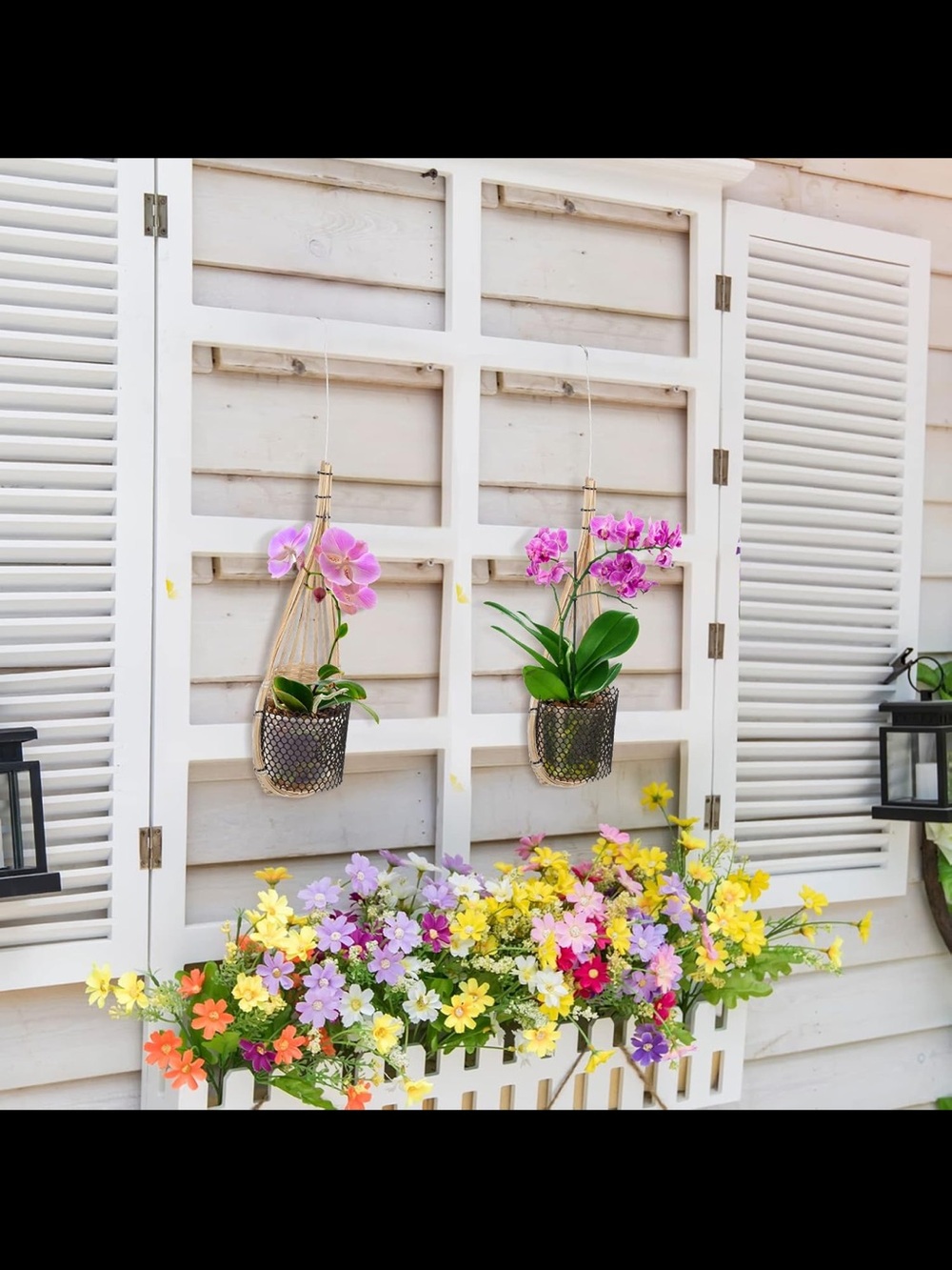 Two Hanging Bamboo orchid plant Baskets - Natural Beige